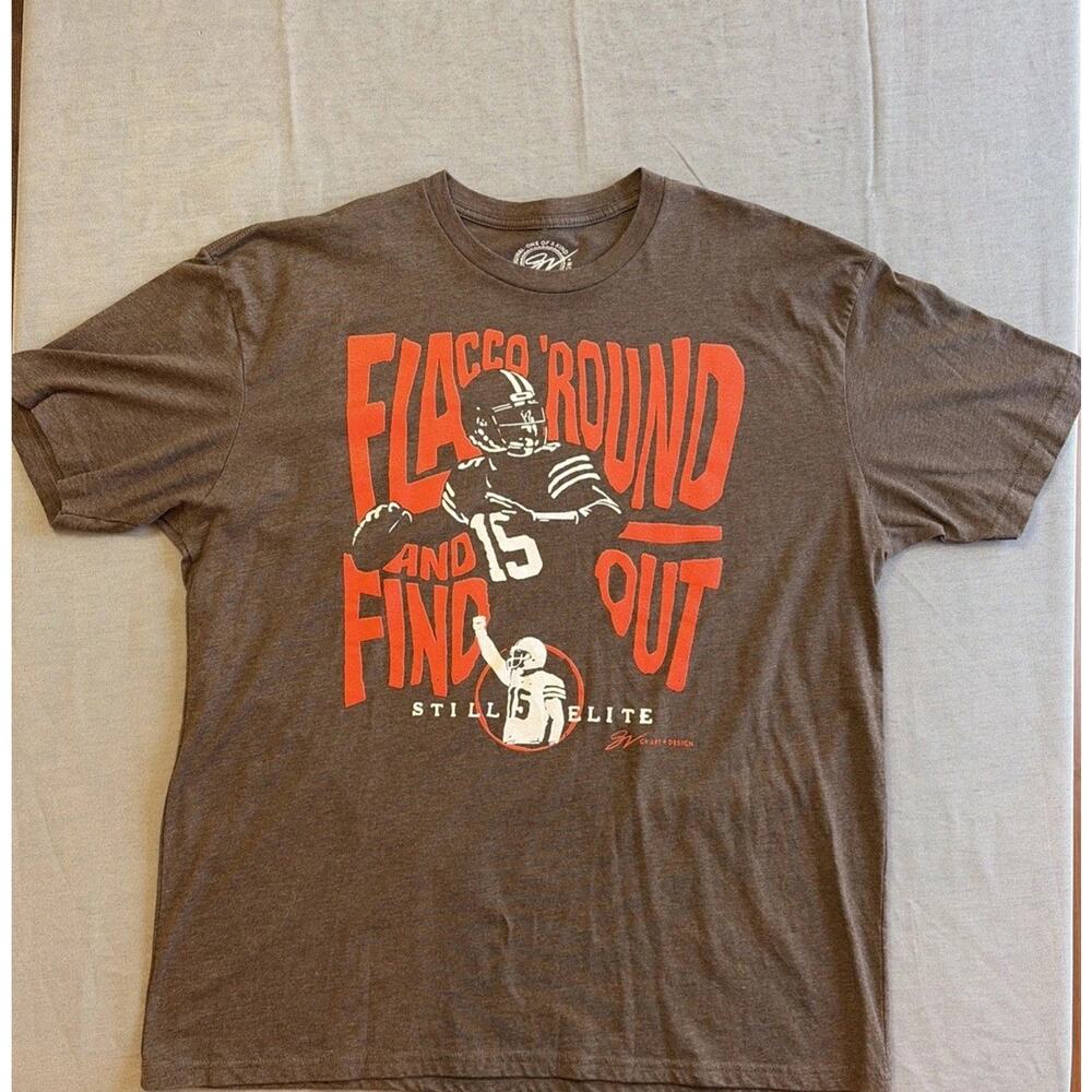 Joe Flacco | Flacco Round And Fond Out | Brown Short Sleeve Shirt Tee Size XXL